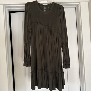 Cotton Long Sleeve Olive Dress